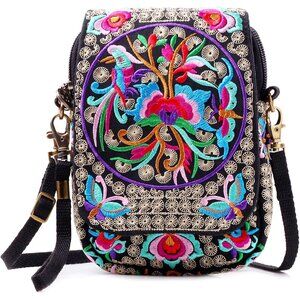 Embroidered Cute Mini Crossbody Bag for Women Small Handbags Wristlet Wallet Bag
